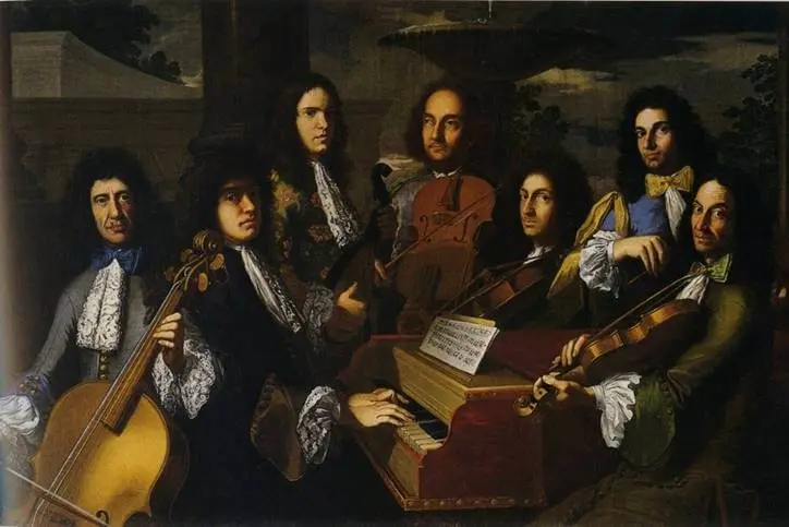 17th-century musicians gathered around sheet music